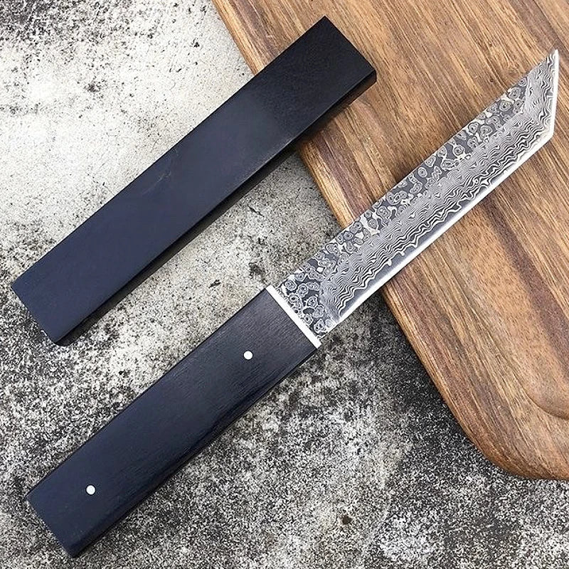 Black wood Japanese outdoor D2 steel straight knife - One Shop EDC