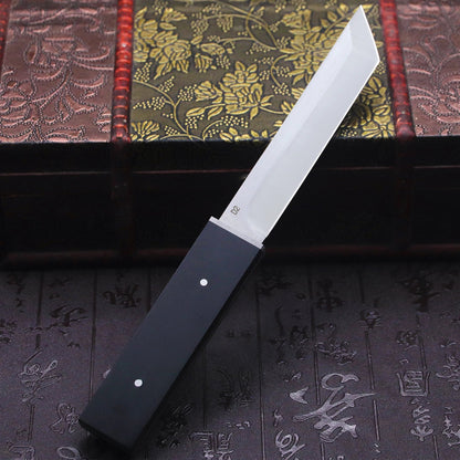 Black wood Japanese outdoor D2 steel straight knife - One Shop EDC