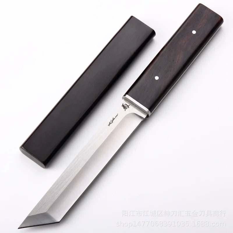 Black wood Japanese outdoor D2 steel straight knife - One Shop EDC