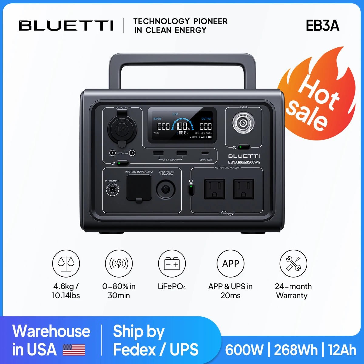 BLUETTI EB3A 600W 268Wh Portable Power Station - One Shop EDC