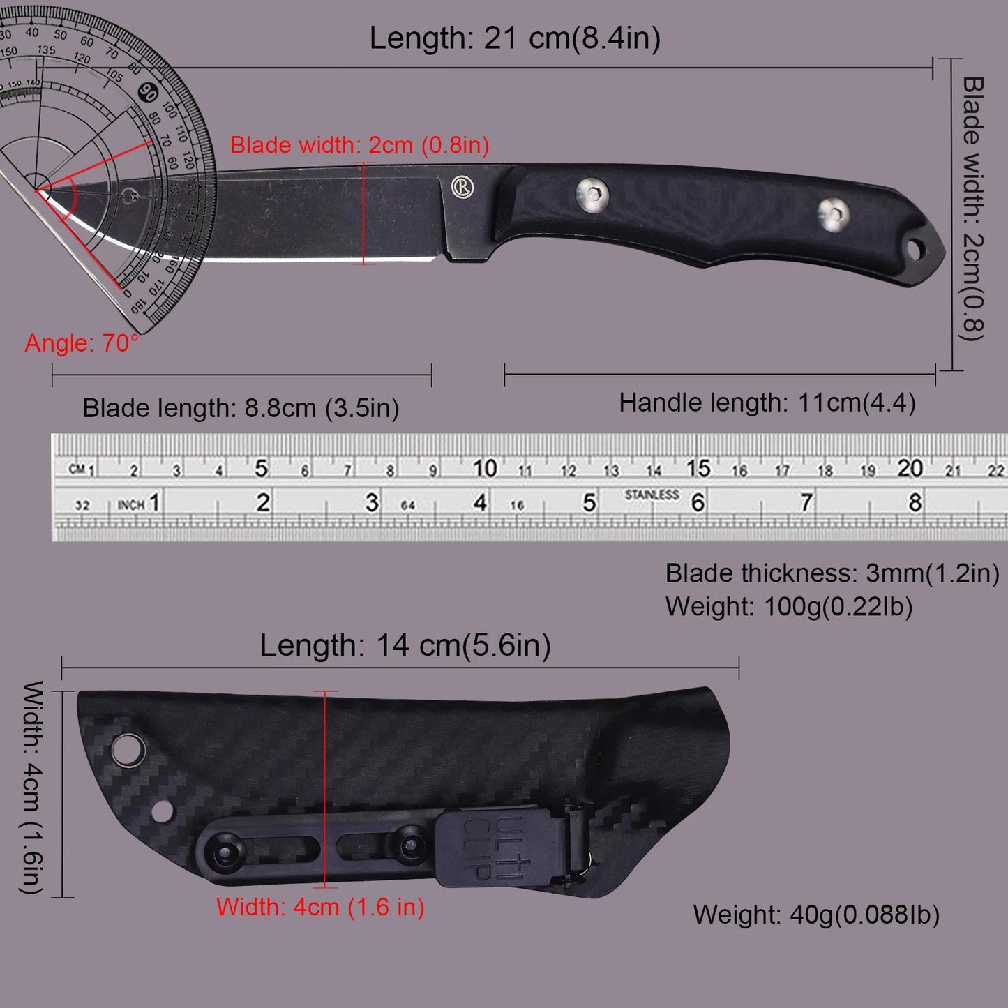 Full Tong Straight Knife + sheath - One Shop EDC