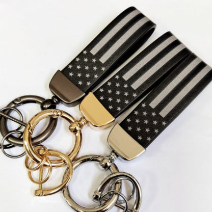 Leather Keychain US Flag Car Key Ring - One Shop EDC