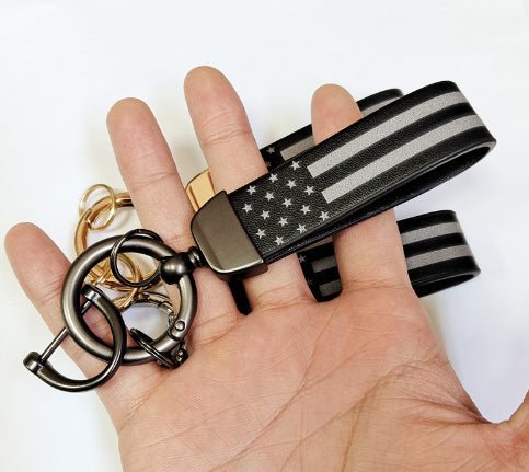 Leather Keychain US Flag Car Key Ring - One Shop EDC