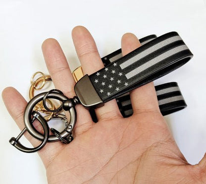 Leather Keychain US Flag Car Key Ring - One Shop EDC