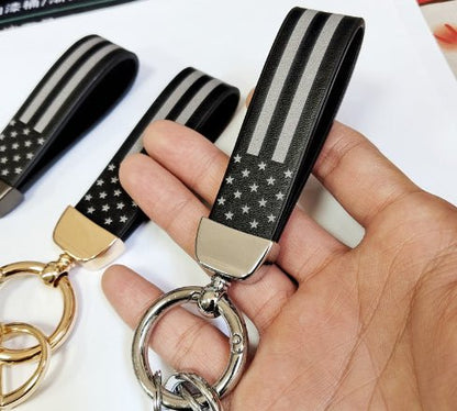 Leather Keychain US Flag Car Key Ring - One Shop EDC